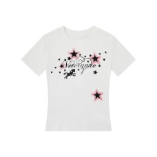 Star Letter Print Short Sleeve  Slim Fit Casual Commuter Style Versatile Top