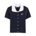 Chic Women's Short Sleeve Peter Pan Collar Color-block