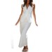 Summer  Sleeveless V-Neck Tie-Up White Casual Two-Piece Set for Women Vacation Style Fashion Simple