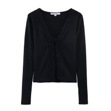 Hot Girl Off Body Ribbed Splicing Top