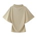 Short Sleeve Drapey Semi-High Neck Top for Women