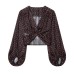 Vintage style versatile V-tie embellished printed top