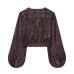 Vintage style versatile V-tie embellished printed top