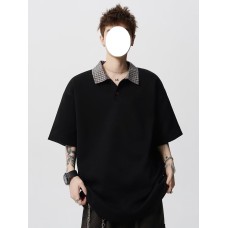 Plaid Spliced Mock Two-Piece Shirt Collar Polo Shirt Short Sleeve Plaid Spliced Mock Two-Piece Shirt Collar Polo Shirt Short Sleeve