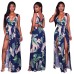 Printed slit backless deep V-dress Printed slit backless deep V-dress
