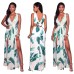 Printed slit backless deep V-dress Printed slit backless deep V-dress