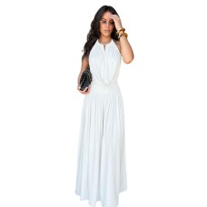 Hanging neck V-neck pleated wide leg pants two-piece set Hanging neck V-neck pleated wide leg pants two-piece set