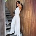 Hanging neck V-neck pleated wide leg pants two-piece set