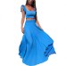Solid color long skirt two-piece set