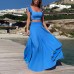 Solid color long skirt two-piece set