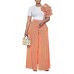 Round neck short sleeved striped contrasting wide leg pants set