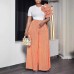 Round neck short sleeved striped contrasting wide leg pants set