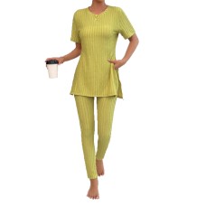 Casual Pure Color Long Sleeve Ribbed Set Versatile and Elegant Casual Pure Color Long Sleeve Ribbed Set Versatile and Elegant