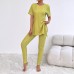 Casual Pure Color Long Sleeve Ribbed Set  Versatile and Elegant