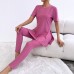Casual Pure Color Long Sleeve Ribbed Set  Versatile and Elegant