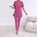 Casual Pure Color Long Sleeve Ribbed Set  Versatile and Elegant