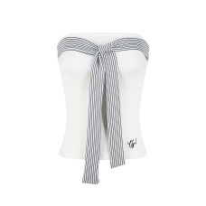 Backless Striped Tie-Up Spliced Design Crop Top Slim Fit Women's Tank Top