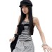 Backless Striped Tie-Up Spliced Design Crop Top Slim Fit Women's Tank Top