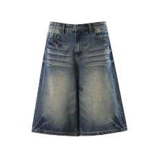 Grinding white distressed denim wide leg cropped pants