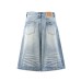 Grinding white distressed denim wide leg cropped pants