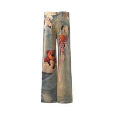 Cartoon teddy bear 3D digital printed wide leg denim bell bottom pants
