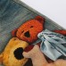 Cartoon teddy bear 3D digital printed wide leg denim bell bottom pants