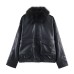 Detachable synthetic leather effect collar jacket