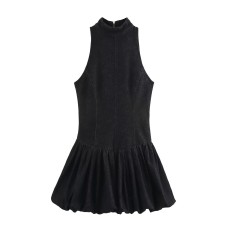 Versatile balloon version denim dress