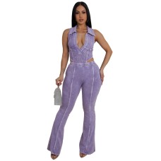 Slim fit collar sleeveless long suit