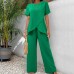 Solid Color Short Sleeve Round Neck Loose Irregular Two-Piece Set for Women