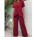 Solid Color Short Sleeve Round Neck Loose Irregular Two-Piece Set for Women