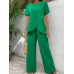 Solid Color Short Sleeve Round Neck Loose Irregular Two-Piece Set for Women