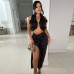 Sleeveless slit ruffled pleated skirt set