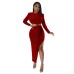 Round neck waist revealing slit dress