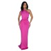 Solid color slanted neck sleeveless slim fit dress
