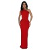 Solid color slanted neck sleeveless slim fit dress