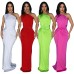 Solid color slanted neck sleeveless slim fit dress