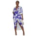 V-neck tie dye printed waist cinching dress
