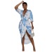 V-neck tie dye printed waist cinching dress