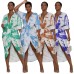 V-neck tie dye printed waist cinching dress