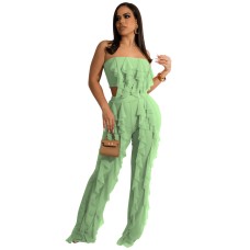 Solid color strapless patchwork pants set Solid color strapless patchwork pants set