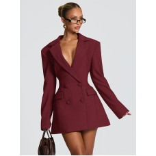Elegant Deep V Neck Long Sleeve Slim Fit Casual Dress in Solid Color Fashionable and Sexy