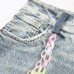 Chain digital printed washed denim five quarter pants