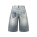 Chain digital printed washed denim five quarter pants