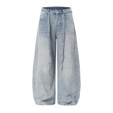 Heavy industry hot stamping full print wide leg jeans