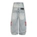 Fake two pair waist wide leg denim pants
