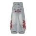 Fake two pair waist wide leg denim pants