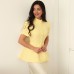 Stand up collar button solid color waist slimming short sleeved top