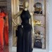 Hanging neck sleeveless pleated slim fit mid length dress Hanging neck sleeveless pleated slim fit mid length dress