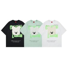 Plush teddy bear printed short sleeved shirt